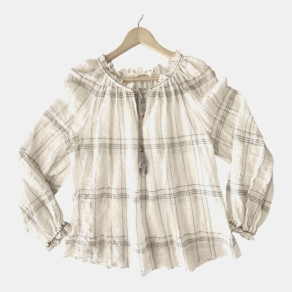 Max Studio Tops - Max Studio White & Black Plaid Long Sleeve Loose Fit Blouse  Size L